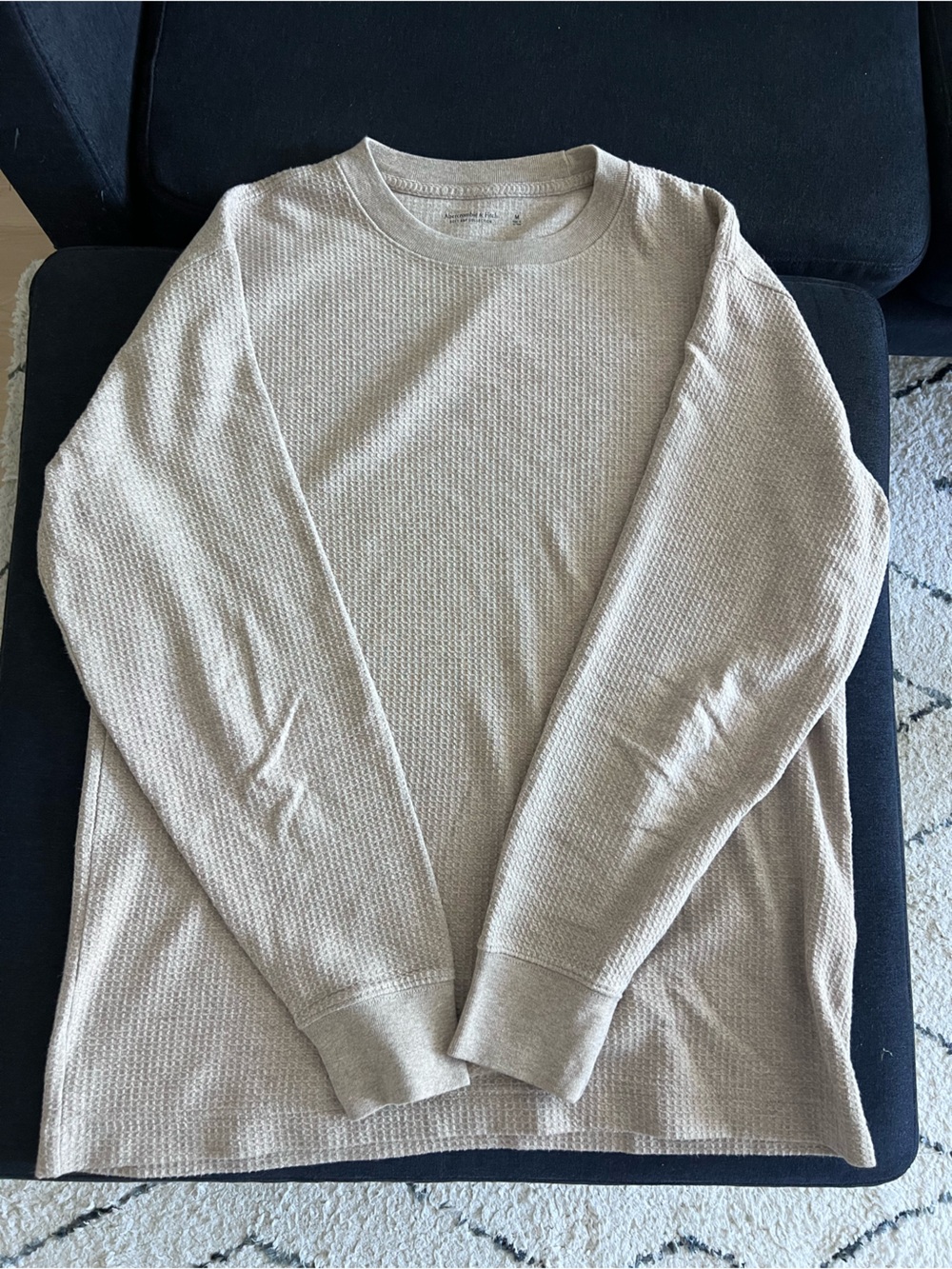 Abercrombie & Fitch Men's Crewneck Waffle Beige long sleeve